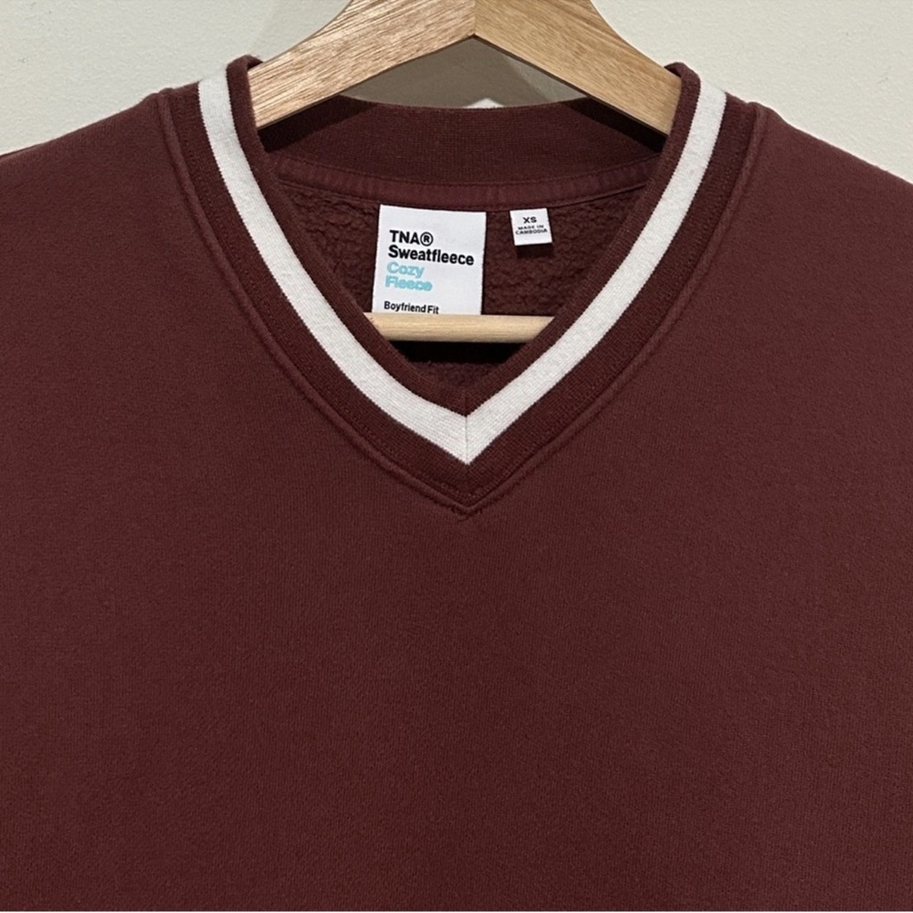 Aritzia TNA Cozy Fleece Boyfriend Fit V-Neck Sweatshirt - Picture 2 of 9